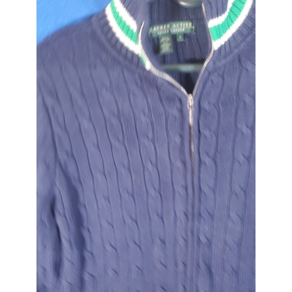 LRL Lauren Active Ralph Lauren Women's L Navy Blue Cable Knit Full Zip Sweater - Picture 4 of 16